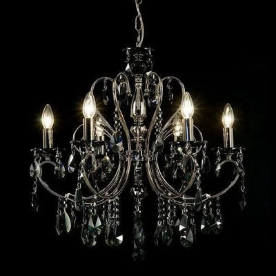 Vencha Lighting Lighting Asfour Crystal 6Lt Chandelier in Black Chrome Lights-For-You K-2013-24-6L-BK-CH