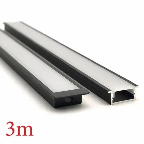 Vencha Lighting Lighting VCF020 Square Winged Aluminium Profile with Diffuser - 3m - Black Lights-For-You 5536041-BLK-3M